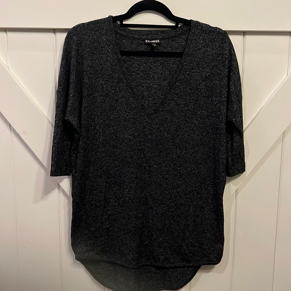 Express Size Medium Dark Heather Black Grey Sweater Top High Low